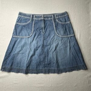 Sigrid Olsen Womens Blue Denim A-Line Skirt Embellish Pockets Button Fly Size 14